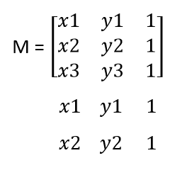 Macierz trzech punktów A, B i C z pomocnicznymi dwoma wierszami